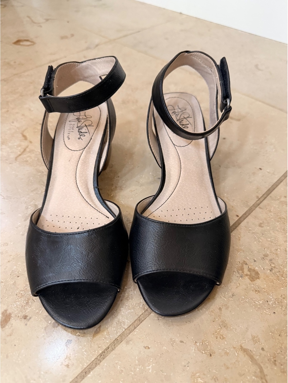 Lifestride Rosetta Black Sandals With 3” Heel